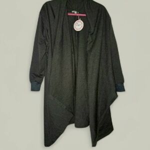 NWT Umgee Waterfall Open Front Cardigan, Medium, Black/Gray